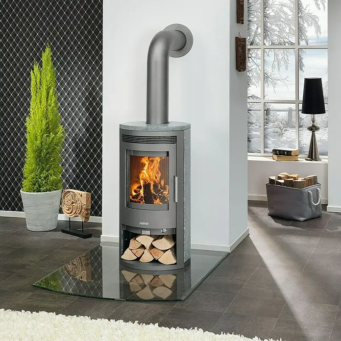 Justus Dauerbrandofen Baltrum - 5 kW, Raumheizvermögen: 88 m³, Verkleidung: Stahl, Schwarz - Detailaufnahme