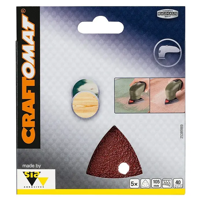 Craftomat Set Delta brusnih papira BFWP - D x Š: 105 x 105 mm, 5 Kom., Granulacija: 40 - Pogled sprijeda