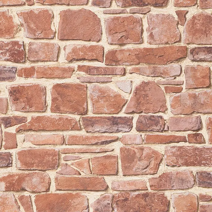 Rasch Papiertapete - Rot, Steinoptik, 10,05 x 0,53 m - Vorderansicht