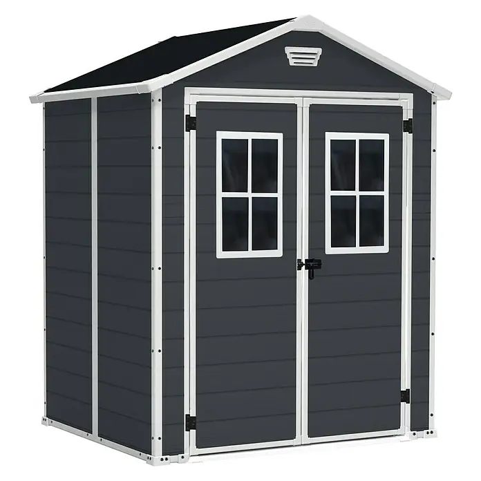 Keter Caseta para jardín Manor 6x5 - Plástico, Antracita/Blanco - Vista frontal