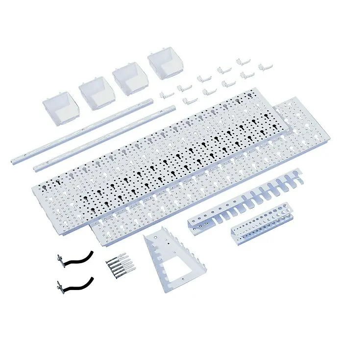 Element System Classic Lochwand-Set Organizer 2 - 2 x Stahllochplatten 80 x 20 cm, 2 x Wandschienen 50 cm, 19 verschiedene Werkzeughalter und Boxen, Montagematerial, 29 -tlg.