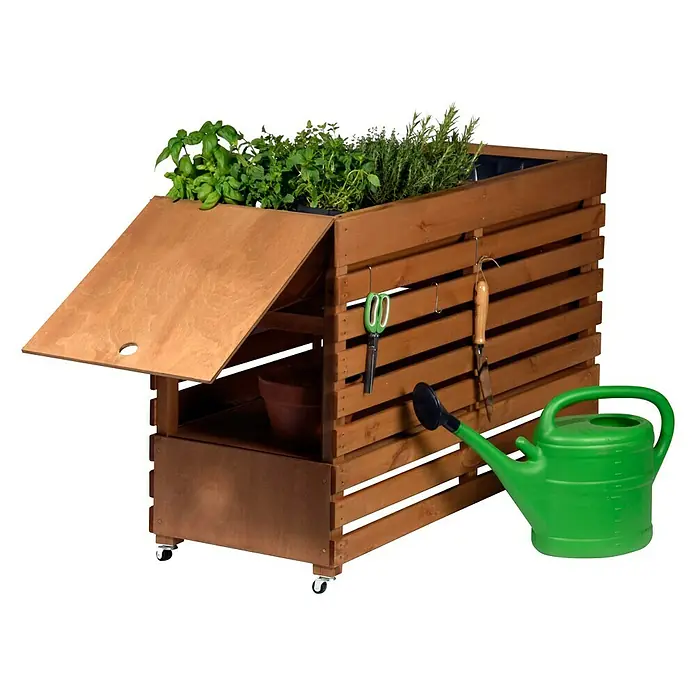 Dobar Hochbeet Rolling Garden - 100 x 50 x 71 cm, Braun, Kiefer - Rechte Seitenansicht