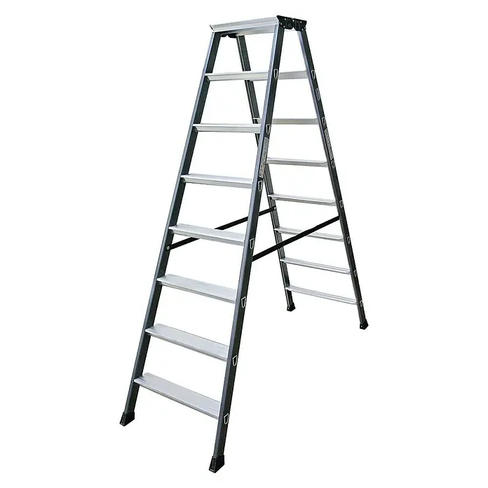 Krause Monto Stufen-Doppelleiter SePro D - Arbeitshöhe: 3,3 m, Anzahl Tritte: 2 x 8 Stufen, Tiefe Stufen: 80 mm, Aluminium - Linke Seitenansicht