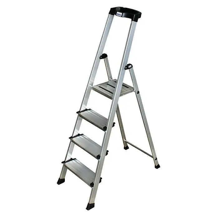 Krause Monto Stufenstehleiter Sepuro - Arbeitshöhe: 2,85 m, Anzahl Tritte: 4 Stufen, Tiefe Stufen: 125 mm, Aluminium