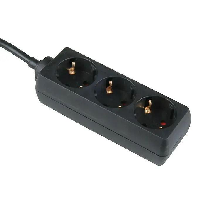 Produžni kabel s utičnicama - Broj šuko utičnica: 3 Kom., Crne boje, 3 m, 3.500 W