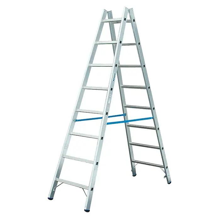 Krause Stabilo Sprossen-Doppelleiter - Arbeitshöhe: 3,55 m, 2 x 8 Sprossen, Aluminium - Linke Seitenansicht
