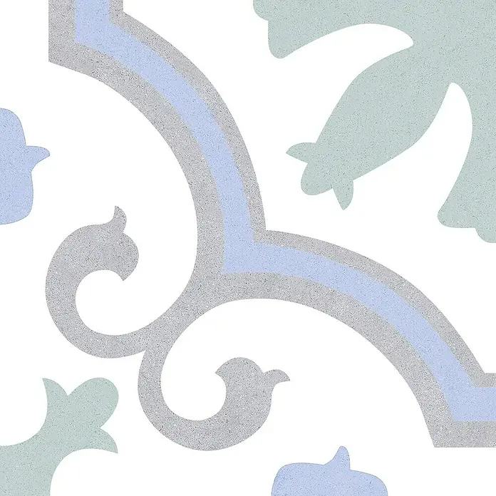 Feinsteinzeugfliese Vintage Lacour Aqua - 25 x 25 cm, Weiß/Grün/Blau/Grau, Matt - Vorderansicht