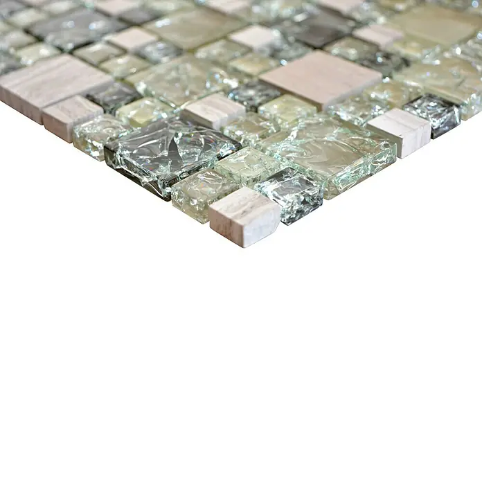 Mosaikfliese Crystal Mix XIC K1452 - 30,5 x 30,5 cm, Grau/Grün, Glänzend - Detailaufnahme