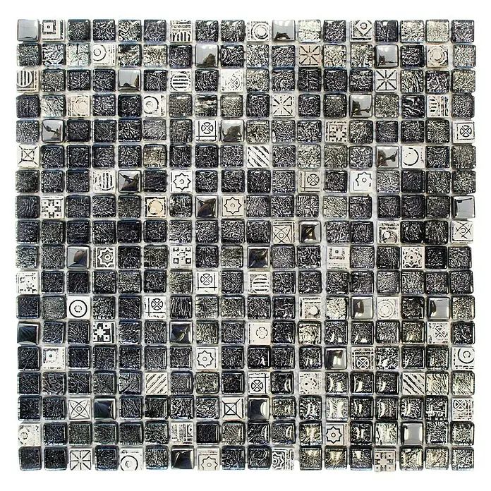 Mosaikfliese Quadrat Crystal Mix XCM ZEUS - 30 x 30 cm, Schwarz/Grau/Weiß, Glänzend - Ansicht von oben