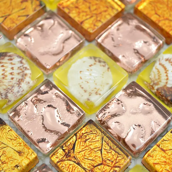 Mosaikfliese Quadrat Crystal Muschel XCM 8OP10 - 30 x 30 cm, Orange, Glänzend - Detailaufnahme