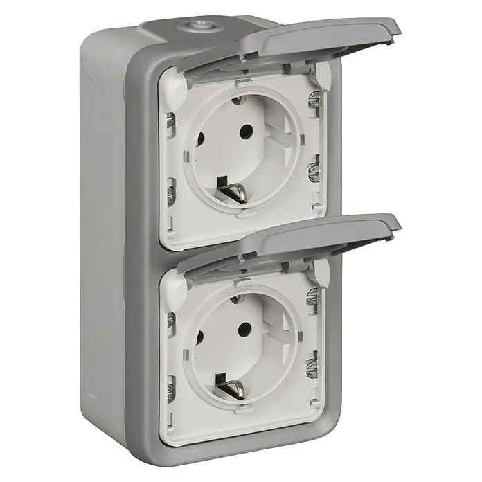 Legrand Feuchtraum-Steckdose Plexo - 2-fach, Senkrecht, Grau, IP44