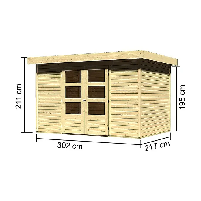 Karibu Gartenhaus Askola - L x B: 217 x 302 cm, Wandstärke: 19 mm, Flachdach, Natur - Vorderansicht