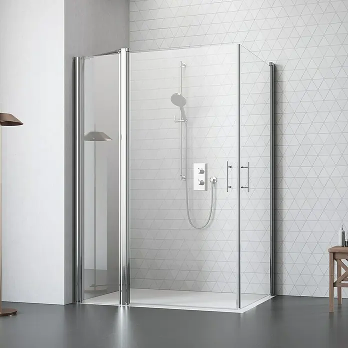 Camargue Vario Eckdusche S1+S16+S1 - Stärke: 6 mm, Silber, 135 x 75 x 195 cm - Vorderansicht