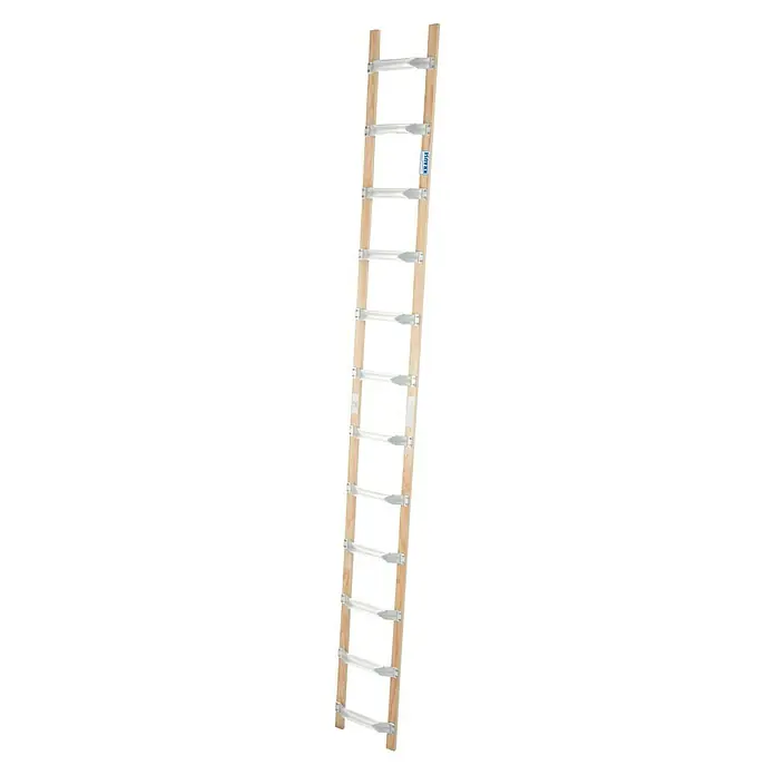 Krause Dachleiter - Länge: 3,35 m, 12 Sprossen, Holzart Holme: Schichtholz, Material Sprossen: Aluminium - Linke Seitenansicht