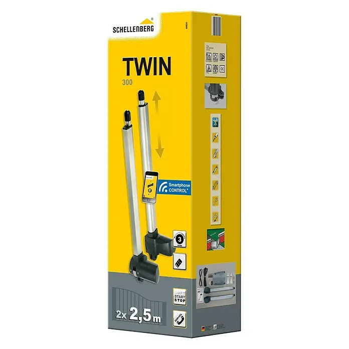Schellenberg Drehtorantrieb TWIN 300 - Geeignet für: Zweiflügelige Drehtore, Max. Torflügelbreite: 2 x 2,5 m - Vorderansicht