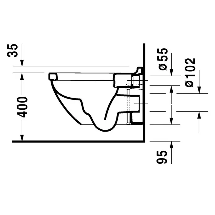 Duravit Starck 3 Wand-WC Typ 1 - Mit Spülrand, Ohne Spezialglasur, Spülform: Tief, WC Abgang: Waagerecht, Weiß