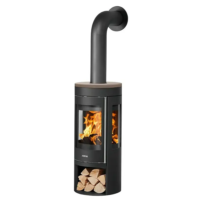 Justus Kaminofen Mino Trios 2.0 - 5 kW, Raumheizvermögen: 88 m³, Material Abdeckung: Keramik, Schwarz/Braun