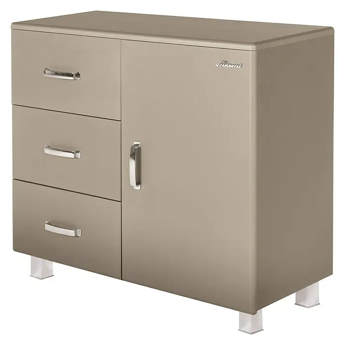 Phönix Miami Kommode - L x B x H: 43 x 97,6 x 88,8 cm, Taupe, 4 verchromte Griffe - Linke Seitenansicht