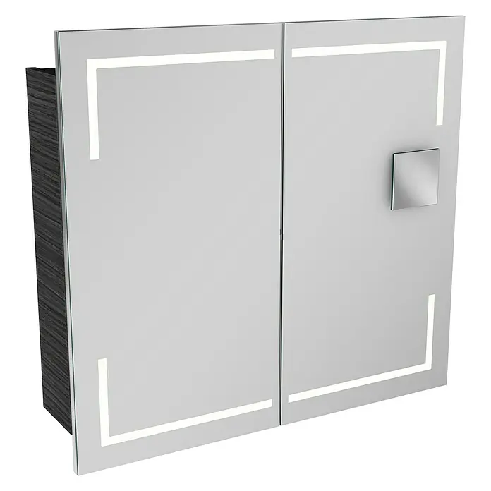 Camargue Stella LED-Spiegelschrank - B x H: 80 x 73,7 cm, Mit Beleuchtung, Mit eckigen Kanten, Spanplatte, Dark Oak - Linke Seitenansicht