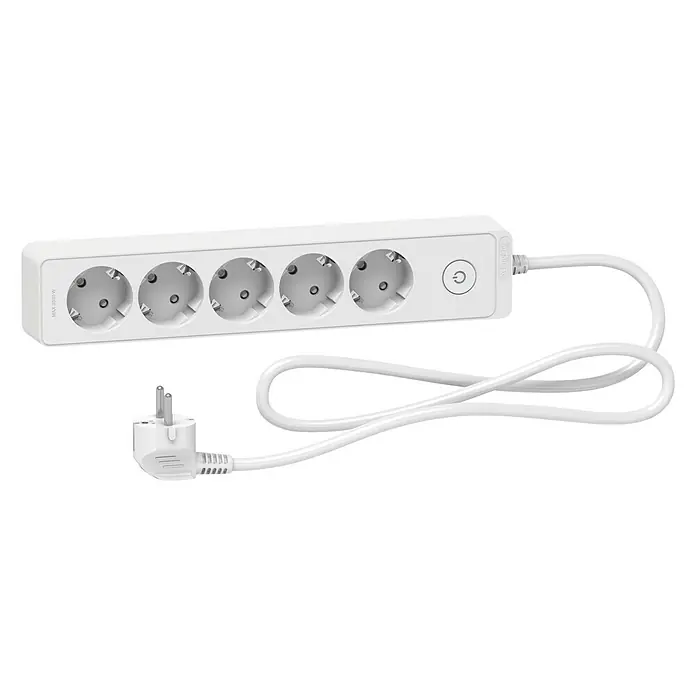 Schneider Electric Base de enchufe múltiple - Número de enchufes Schuko: 5 ud., Blanco, 1,5 m