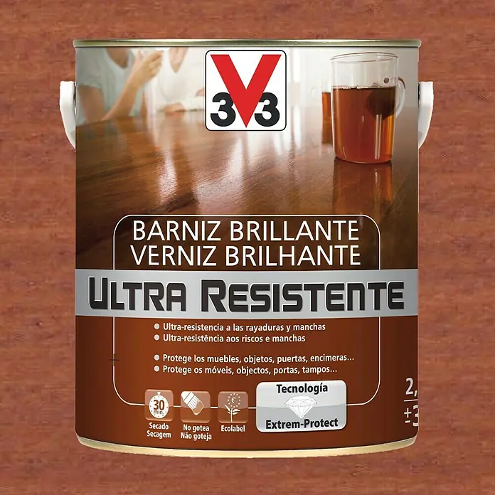 V33 Barniz para madera Brillante Ultra Resistente - Sapelly, Brillante, 2,5 l