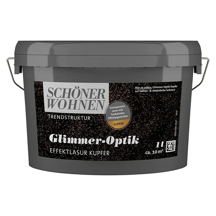 SCHÖNER WOHNEN-Farbe Trendstruktur Effektlasur - Glimmer-Optik, Kupfer, Transparent, 1 l, Transparent - Vorderansicht