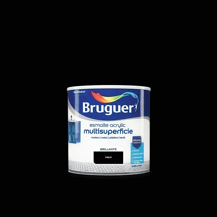 Bruguer Esmalte de color Acrylic multisuperficie - Negro, 250 ml, Brillante