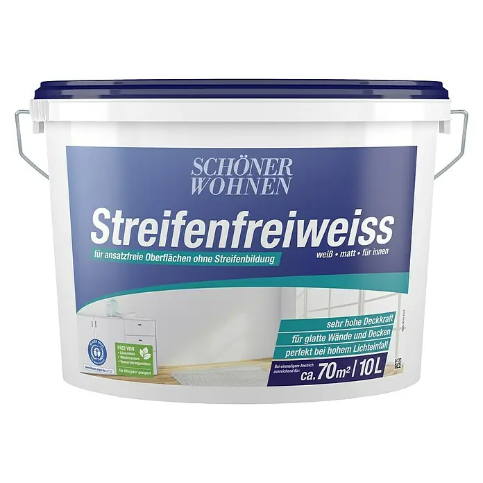 SCHÖNER WOHNEN-Farbe Wandfarbe Streifenfreiweiß - Weiß, 10 l, Matt - Vorderansicht
