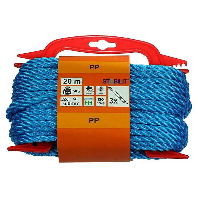 Stabilit PP-Seil - Ø x L: 6 mm x 20 m, Polypropylen, Blau, 3-schäftig gedreht - Vorderansicht