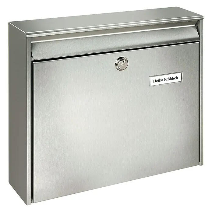 Burg-Wächter Brievenbus Borkum 3877 Ni - Roestvrij staal, 100 x 362 x 322 mm, Roestvrij staal, Formaat inworp: DIN C4, 333 x 34 mm - Vooraanzicht