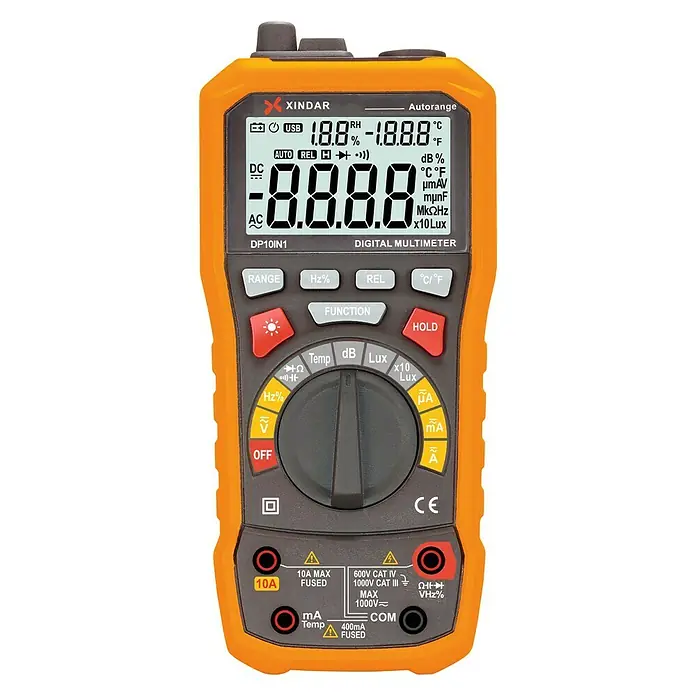 Xindar Multímetro digital Profesional DP10IN1 - 2 polos, Medición de frecuencia, IP20