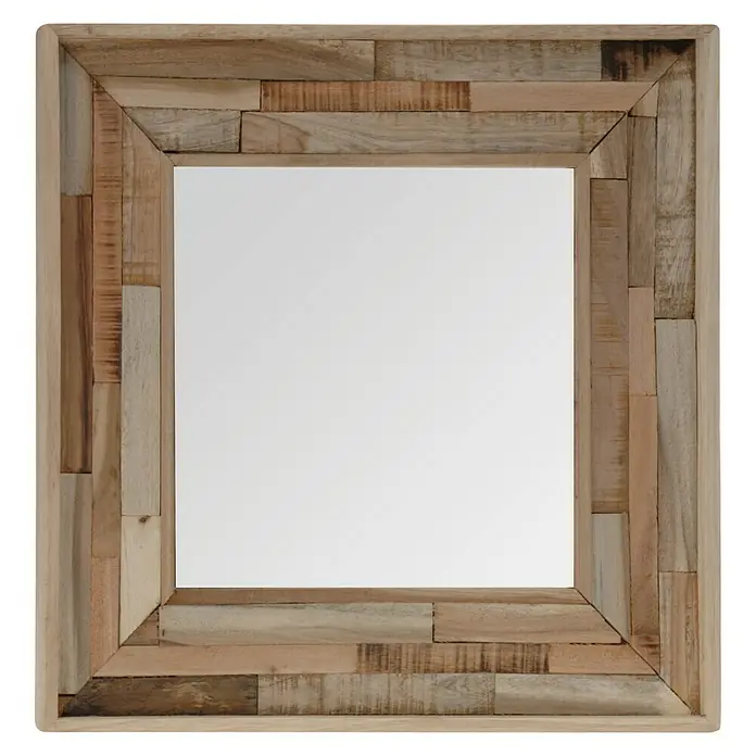 Espejo con marco de madera - 50 x 50 cm, Madera clara, Marrón
