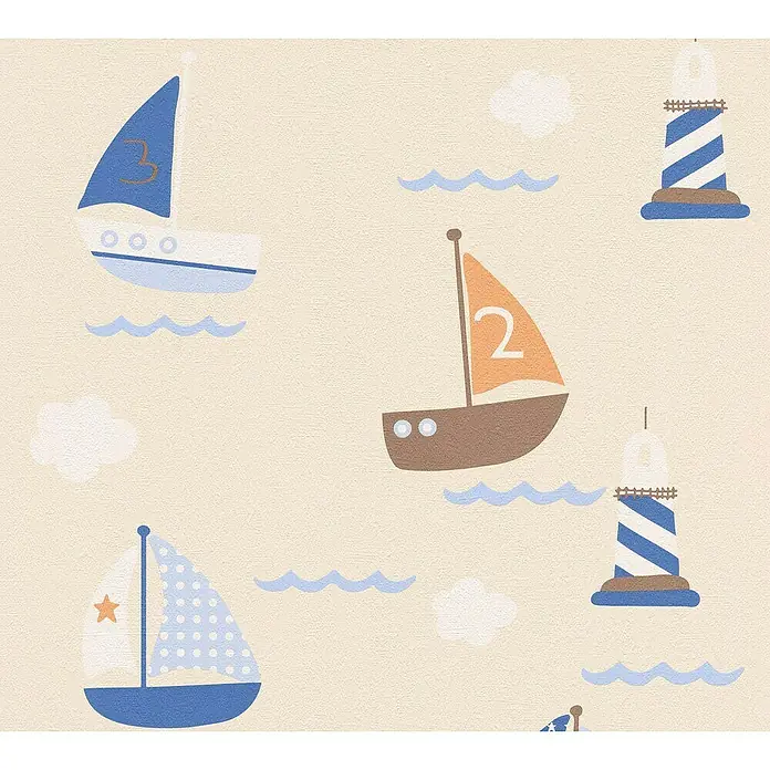 AS Creation Boys And Girls 6 Papiertapete - Beige/Blau, Motiv, 10,05 x 0,53 m - Detailaufnahme