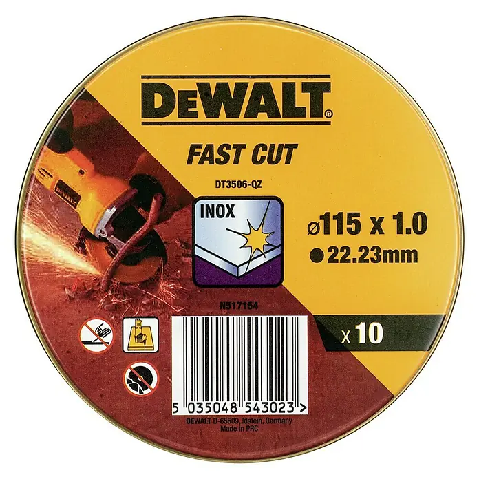 Dewalt Fast Cut Disco de corte DT3506-QZ - Diámetro disco: 115 mm, Espesor disco: 1 mm, Apto para: Acero inoxidable