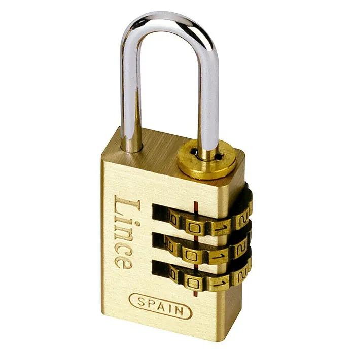 Lince Serie 200 Candado con combinación 200-20BL - An x L: 21 x 55,7 mm, Latón, Número de dígitos en combinación: 3 ud., Oro