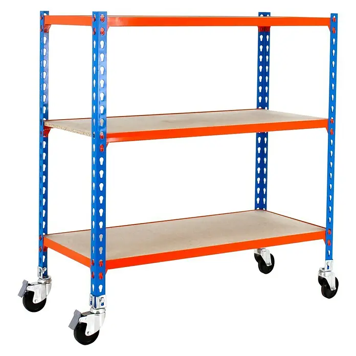 Simonrack Maderclick Estantería metálica Mobile Plus - L x An x Al: 40 x 100 x 90 cm, Capacidad de carga: 150 kg/balda, Número de baldas: 3 ud., Azul/Naranja