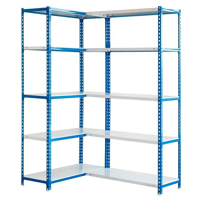 Simonrack Simonclick Estantería metálica Simoncorner - L x An x Al: 30 x 130 x 200 cm, Capacidad de carga: 80 kg/balda, Número de baldas: 10 ud., Tipo de montaje: Inserción, Azul/Blanco