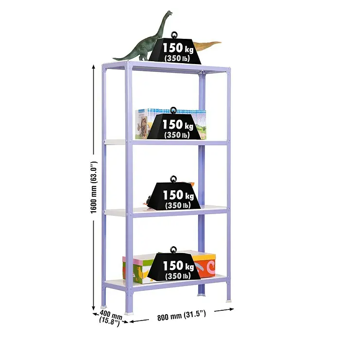 Simonrack Homeclick Estantería metálica Color Mini - L x An x Al: 40 x 80 x 160 cm, Capacidad de carga: 150 kg/balda, Número de baldas: 4 ud., Lila
