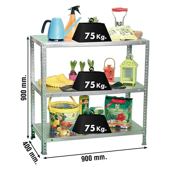 Simonrack Simonclassic Estantería metálica Advantage - L x An x Al: 40 x 90 x 90 cm, Capacidad de carga: 75 kg/balda, Número de baldas: 3 ud., Atornillado, Galvanizado
