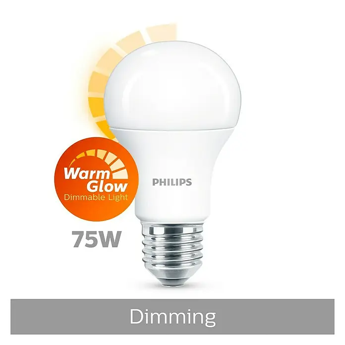 Philips Bombilla LED - 11 W, E27, Color de luz: Blanco cálido, Intensidad regulable, Redonda