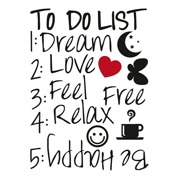 Adhesivos decorativos To do list - Be happy, Negro/Rojo, 68 x 48 cm