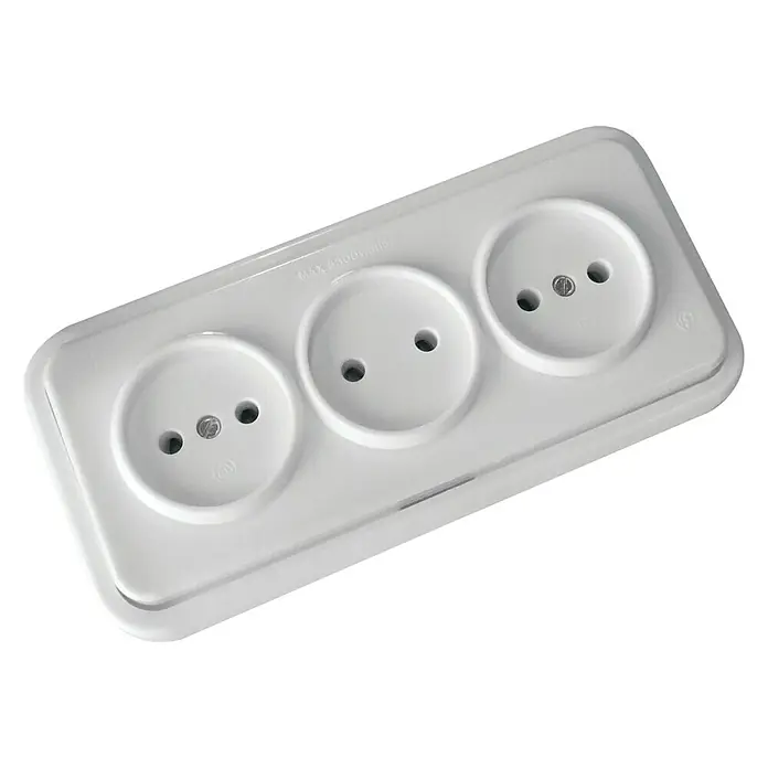 Fontini Kristal Enchufe triple - Blanco, Sin Toma Tierra, Plástico, En pared