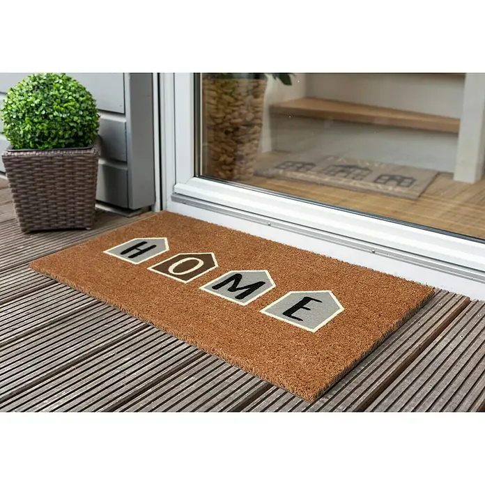 Astra Coco Design Kokosfußmatte - Home, Kokosbraun/Schwarz/Weiß, 75 x 45 cm, 100 % Kokos