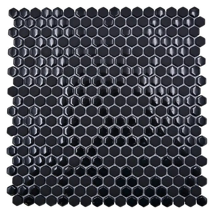 Mosaikfliese Hexagon CUBA HX8GM - 29 x 29,5 cm, Schwarz, Matt - Vorderansicht