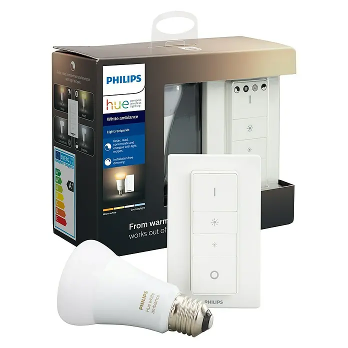 Philips Hue Pack bombillas LED con mando a distancia - E27, 8,5 W, Temperatura de color ajustable, Intensidad regulable - Vista de perfil izquierdo