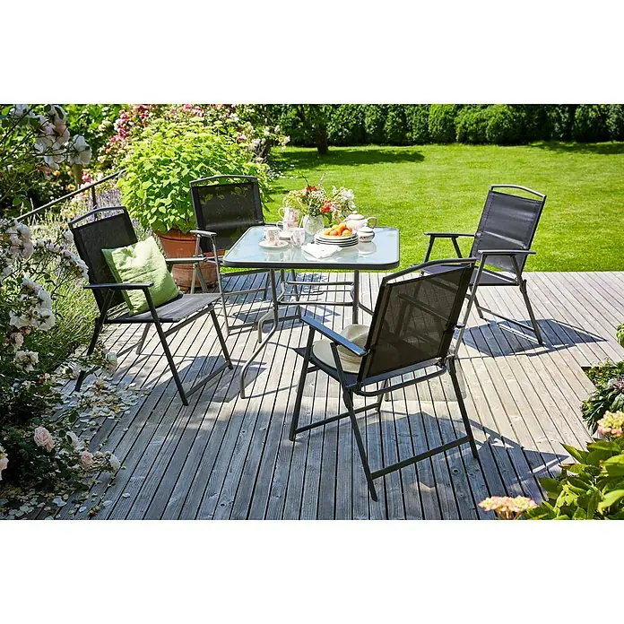 Sunfun Set de muebles de jardín Marta - 5 piezas, Vidrio/Textil, Acero, Antracita