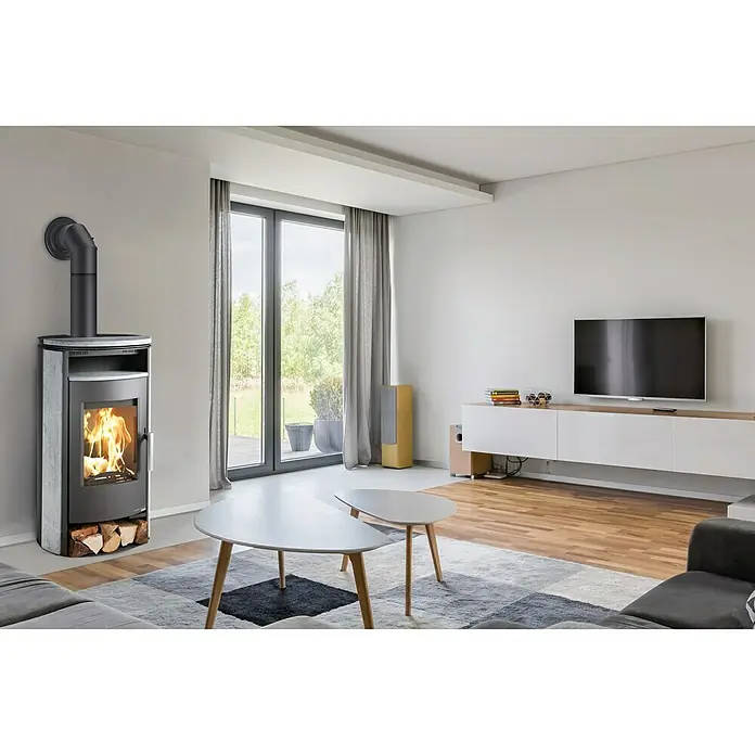 Haas+Sohn Kamin na drva Rondo 249.17 - 8 kW, Kapacitet grijanja prostorije: 230 m³, Obloga: Milovka, Biser-antracit - Pogled sprijeda