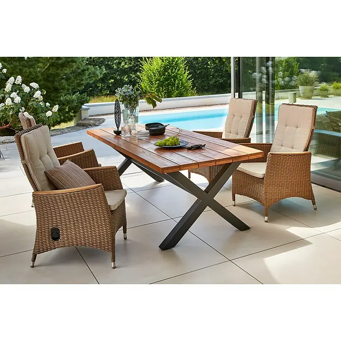 Mesa de jardín Alessia - L x An: 220 x 100 cm, Material del tablero de la mesa: Madera