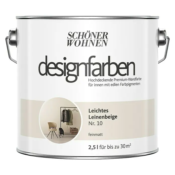 SCHÖNER WOHNEN-Farbe Wandfarbe Designfarbe - Leichtes Leinenbeige, 2,5 l, Matt - Vorderansicht