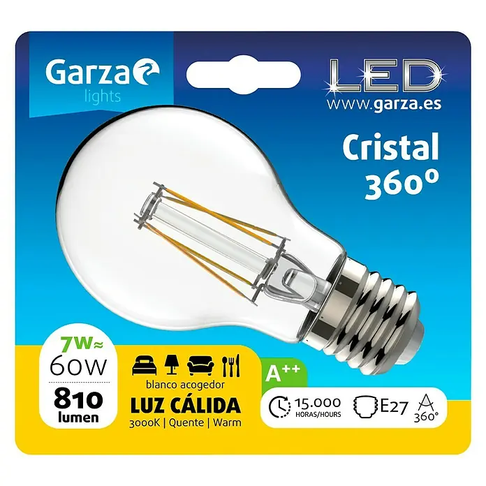 Garza Bombilla LED - E27, 7 W, Blanco cálido, 810 lm